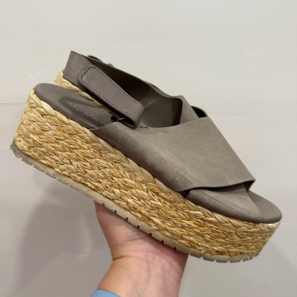 Vince Jesson Platform Espadrille Sandal Grey Leather Size 6 - Picture 1 of 9